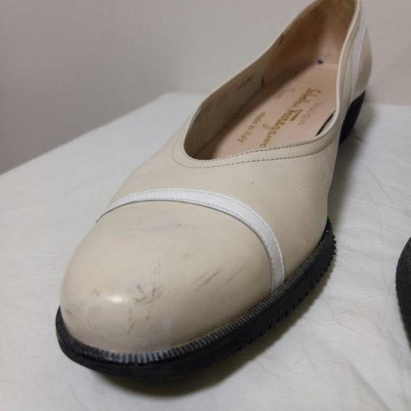 Salvatore Ferragamo Leather Slip On Almond Toe Shoes Cream Women's Size 8.5 4A - Picture 10 of 16
